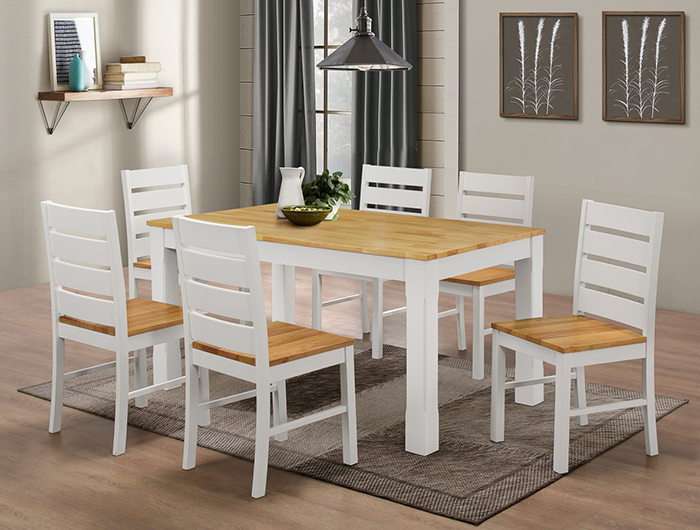 Fairmont Rubberwood Dining Set In White Finish With 6 Chairs - Click Image to Close